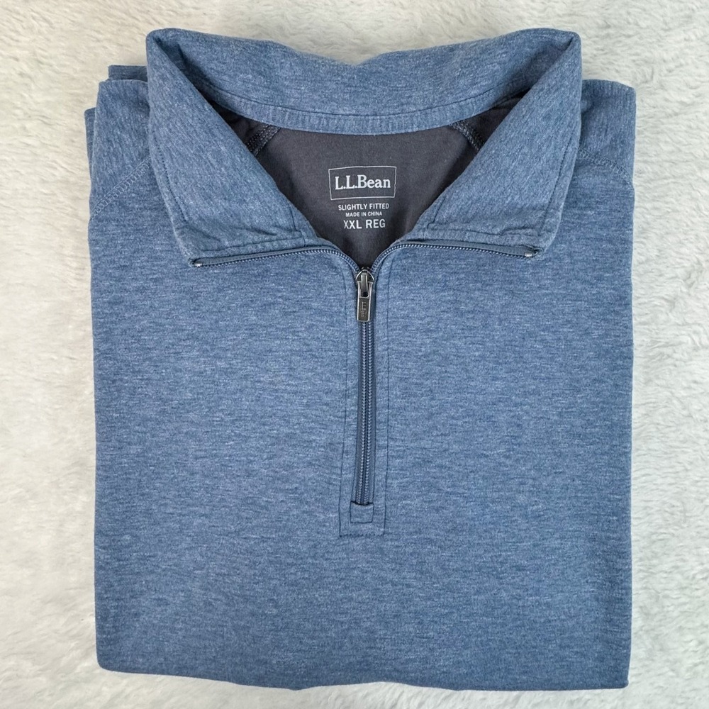 L.L. Bean Men 1/4 Zip Blue Sweater Pullover Slightly Fitted Size XXL Reg 507471